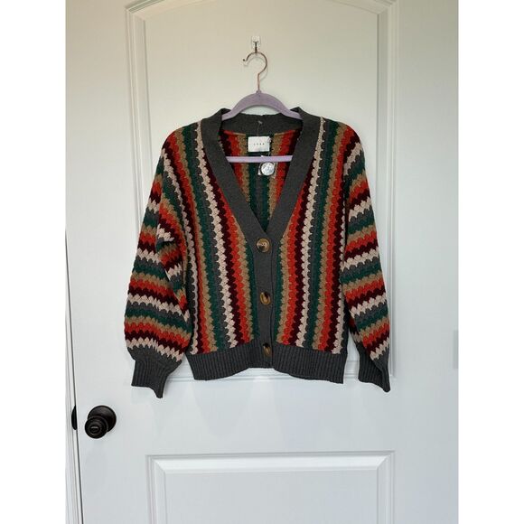NWOT Lush Green and Red Retro Striped Cardigan Size Small - Picture 1 of 6